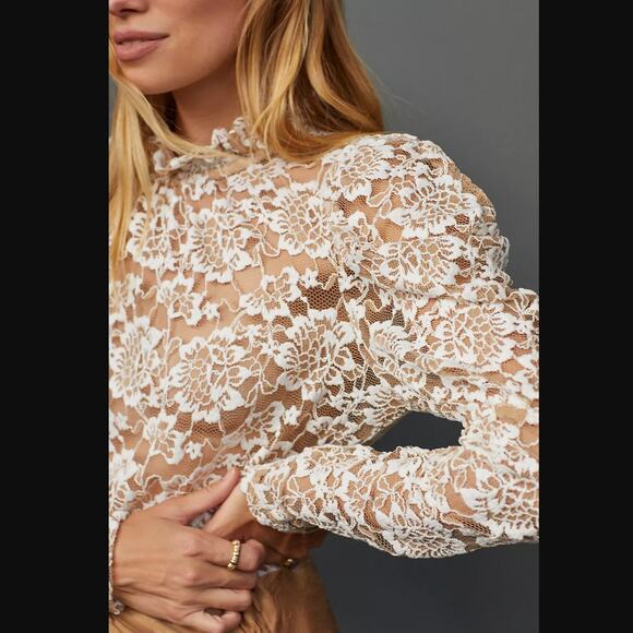 Anthropologie Dolan Sheer Lace Mock Long Sleeve Top - New - XL - Picture 3 of 6